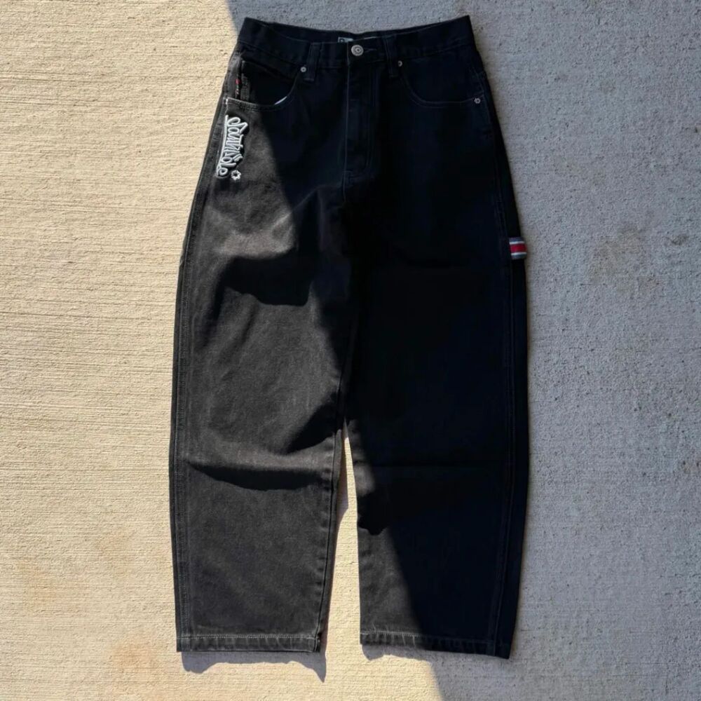 Vintage Y2K Southpole Black Baggy Carpenter Jeans Graphic Embroidery W27 L28